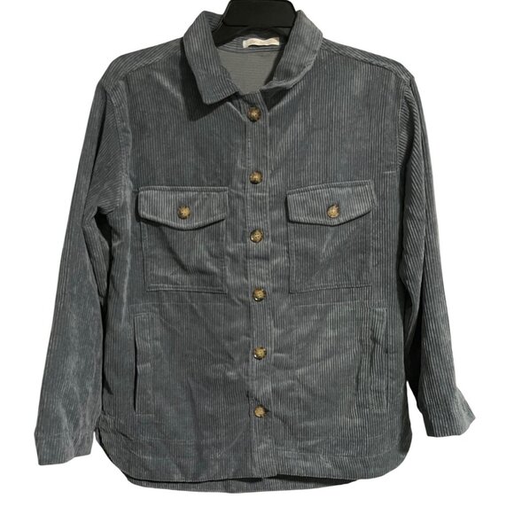 Sugar Rain Womens Blue Corduroy Shacket Size L Button Up Lightweight Casual - Picture 1 of 8
